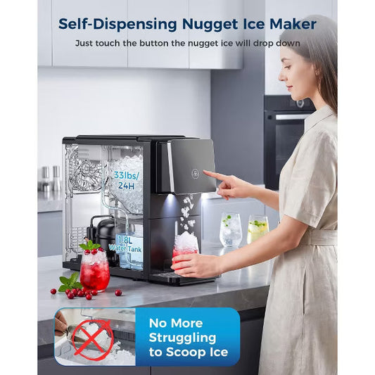 🔥Countertop Nugget Ice Maker with One-Touch Dispensing – 33lbs/Day Production